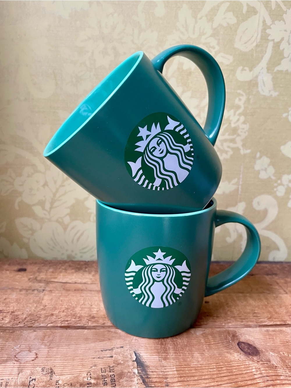 New 2024 Starbucks Green Ceramic Logo Mugs - Set of 2